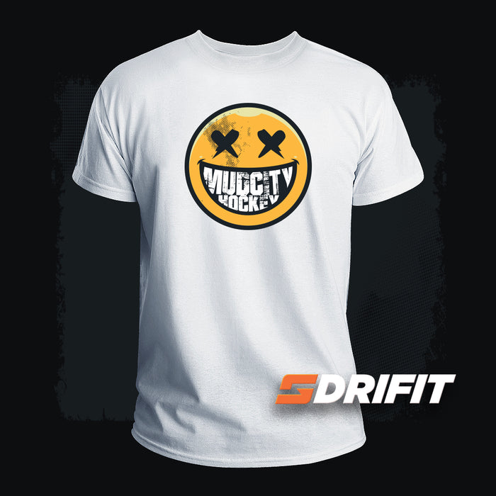 MudCity Smiles White DriFit T-Shirt #S350/Y350